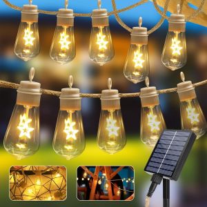 JGD-Solaire Guirlande Exterieur Lumineuse LED, 5M Guinguette Solaires Lumineuse Exterieure 8 Modes avec 10 Ampoules IP65 Imperm&eacute;able Lampe Ext&eacute;rieur Guirlandes pour Jardin Balcon Mariage F&ecirc;te - Neuf