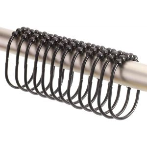 Ensemble De 12 Large Noir En Acier Inoxydable Crochets De Rideau De Douche. Indispensables Accessoires De Salle De Bains. Qualite Superieure Anneaux De Rideau. - Neuf