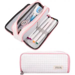 ChenQuanSarl-Trousse À Crayons Grande Capacité Pencil Case Trousse À Maquillage Toile Porte-Sac De Papeterie Sac Cosmétique Pour Fournitures De Bureau Pour Le Collège (Plaid Rose A) - Neuf