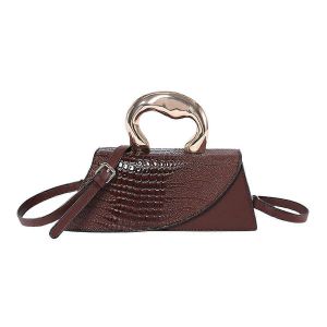 Sac a main de soiree en cuir vegan pour femme, pochette a anses motif crocodile, sac bandouliere, sac enveloppe - Neuf