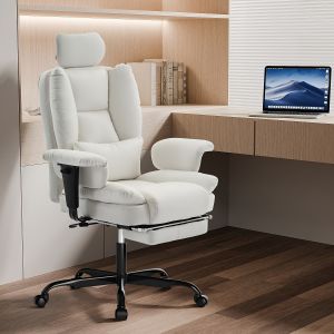 Chaise de Bureau Ergonomique 200kg, Fauteuil d'Ordinateur avec Support Lombaire et Pouf, Chaise Haute Dossier &Eacute;levable pour Table Bureaux Noir - Neuf