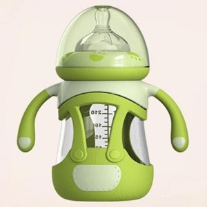 Biberon En Verre Borosilicat&eacute; 240ml Avec Manchon En Silicone-Vert Vert - Neuf