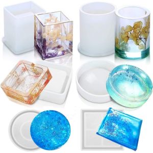 Kit De Moule En R&eacute;sine &Eacute;poxy Pour Moulage En R&eacute;sine 6pcs Resine Epoxy Kit Diy Moule En Silicone En R&eacute;sine Pour Porte-Stylo De Coul&eacute;e, Bougeoir, Dessous De Verre, Cendrier - Neuf