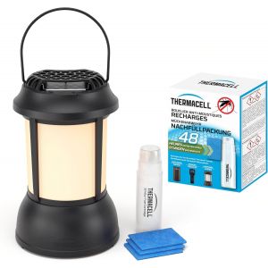 Lampe Anti Moustiques Et Moustiques Tigres - Extérieur, Jardin, Terrasse - Sans Fil - Zone De Protection 20M² - Inodore - 3 Recharges Incluses Pour 12H De Protection - Lanterne - Noir - Neuf