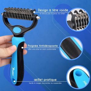 (Grand Bleu + Peigne)1 Pièce Pet Nouage Peigne, Double Face Nouage Peigne Pour Enlever Les Cheveux Flottant Et Brisé Les Cheveux, Chien Peigne, Crochet Double Nouage Couteau, Chat Toilettage Peigne - Neuf