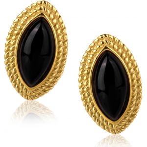 Chenquansarl-Boucles D'oreilles Femme Noir Et Doré, Acier Inoxydable Style Vintage Boucles D'oreilles Ovale Bijoux Tendance Pour Fêtes Anniversaires Anniversaires De Mariage Cadeaux - Neuf