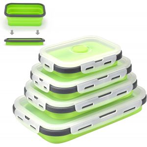 Lot De 4 Boîtes De Rangement Alimentaires Pliables : Boîtes De Conservation Avec Couvercle En Gel De Silice-Organisateur De Réfrigérateur-Boîte À Déjeuner Pliable-Anti-Fuite-Pour - Neuf
