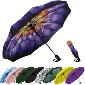 Parapluie De Voyage Compact Coupe-Vent - Parapluie Automatique Pour La Pluie - Petit Parapluie Portable Coupe-Vent Pour Homme, Femme, Adolescent (Pois Blancs) - Neuf