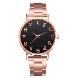 Montre-Bracelet &Agrave; Bracelet En Alliage De Quartz Pour Femmes &Agrave; La Mode (Cadran Noir + Bande D'or Rose) - Neuf