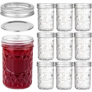 Mevronisshop-Bocal En Verre Avec Couvercle 250 Ml (Lot De 10) - Pot Confiture, Cornichons, Miel, Yaourt, Avoine - Couvercles Herm&eacute;tiques Argent&eacute;s - Cong&eacute;lateur, Conserve, Fermentation, Marinade - Neuf