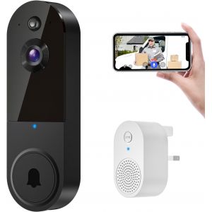 KALANKA-Cam&eacute;ra de sonnette vid&eacute;o intelligente, cam&eacute;ra de surveillance int&eacute;rieur/ext&eacute;rieur sans fil, d&eacute;tection humaine IA, vision nocturne, vue en direct, r&eacute;cepteur de sonnette inclus, audio - Neuf