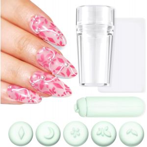 Kal-Kit De Tampons À Ongles, Kit De Tampons À Ongles En Silicone Français Et Stylo De Stamping Pour Nail Art, Stylo D'art D'ongles, Outil De Stamping À Feuille De Fleur Remplaçable Avec - Neuf