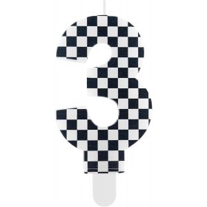 SANSH-Bougie Anniversaire 3 ans, Voiture Decoration Plaid noir et Blanc Gateau Anniversaire, Deco Gateau Anniversaire Bougies Originales pour Enfant - Neuf
