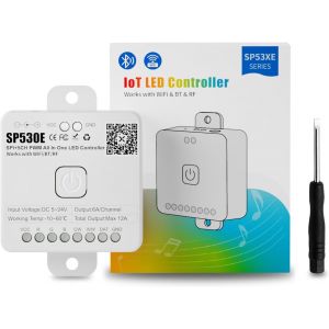 Cuiv-12 En 1 Wifi/Bluetooth Alexa Adressable Led Contrôleur Led Sp530e,Musique Couleur Contrôle Par Application Ios/Android,Prend En Charge Presque Toutes Les Ruban Led Cct/Rgb/Rgbw/Ww/Rgbcct - Neuf