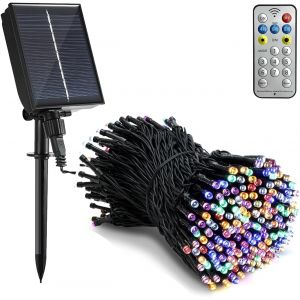 Guirlande Noel Exterieure Solaire, 20m 200 Led Guirlande Lumineuse Solaire Avec Télécommande, 8 Modes, Etanche, Décoration Pour Jardin, Terrasse, Balcon (Multicolore)[Z490] - Neuf