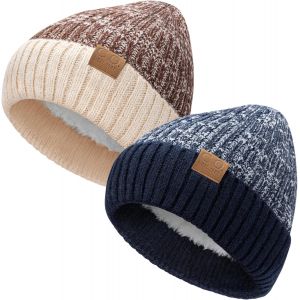 Jexnovashop-2 Pack Bonnet Chaud Pour Hommes Femmes L'hiver Unisexe Polaire Chaud Doublure Tricot Thermique Bonnet De P&ecirc;cheur - Neuf