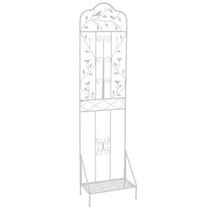 Treillis De Jardin Autoportant 50 X 30 X 189,5 Cm Avec &Eacute;tag&egrave;re Pliable D&eacute;coratif Et Fonctionnel En M&eacute;tal Blanc Helloshop26 20_0018543 - Neuf