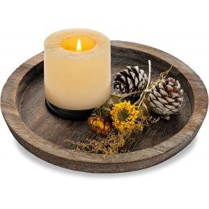 Checarzhn--No1-Plateau Décoratif En Bois Pour Bougie - Rond Plateau 29 Cm Rustique Pour Service Pour Table De Salle À Manger Table Basse Decoration Centre De Table - Neuf