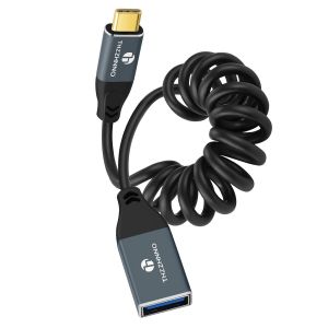 Câble Spiralé 3.0 USB C vers A Femelle, Câble Spiralé USB Type C Mâle vers Type A Femelle 5Gbps for avec MacBook Pro/Air, Galaxy S24/S23/S22 Ultra Gris (95MM étendu à 1M) - Neuf