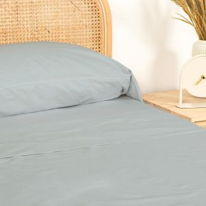 Tzf-Parure De Lit Double 160 X 200 Cm, 100% Coton, Linge De Lit, Draps Et 2 Taies D'oreiller, Certifié Standard 100 Par Oeko-Tex - Bleu Eau - Neuf