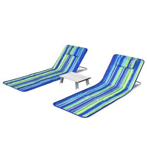 Lot De 2 Chaises Longues Inclinables 161 X 51,5 X 27-47 Cm Avec Table D'appoint Portative Style Outdoor En Tissu Oxford Bleu Helloshop26 20_0020661 - Neuf