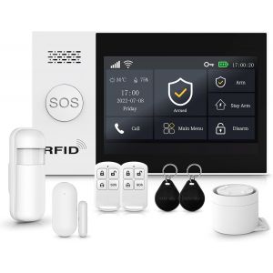 Écran Tactile Complet Alarme Maison Sans Fil Wifi, Système Alarme Maison 4G, Alarme Maison Avec 120Db Sirène, 8 Pièces: Détecteur De Mouvement, Télécommandes, Capteurs De Fenêtre E[MAT790678] - Neuf