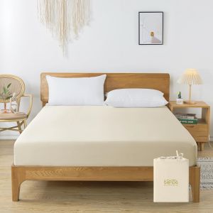 Drap Housse 150 * 200, Literie Bambou-Soie V&eacute;g&eacute;tale, Beige, Pour Enfant, Housse Matelas &Eacute;pais, Refroidissant Et&eacute;, Cool, Grand Bonnet 35cm, Doux Comme La Soie-Respirants Et Absorbants - Neuf