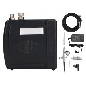XYONG Kit aerographe double action avec compresseur d'air, filtre a huile et eau, connecteur de tuyau de raccordement pour maquillage, 100-240 V, prise UE noire - Neuf