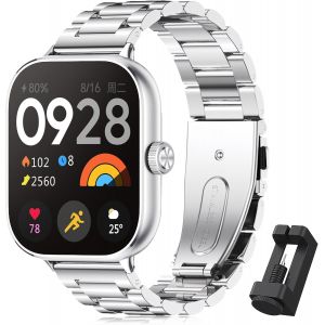 Stainless Steel Metal Strap For Xiaomiredmi Watch 5/Xiaomi Redmi Watch 4/Xiaomi Mi Band 8 Pro Men Women, Compatible With Xiaomi Redmi Watch 4/Xiaomi Mi Band 8 Pro (Silver) - Neuf
