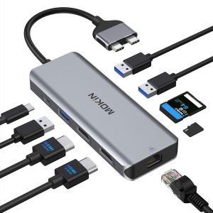 acdsgd-Adaptateur USB C vers Double HDMI Multiport Hub USB C pour MacBook Pro, 9 en 2 Macbook Station d'accueil Dual Monitor avec 2 HDMI (4K @ 60 Hz), 3USB3.0, SD TF et 100 W PD, Port Ethernet - Neuf