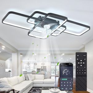 Subzonal-Ventilateur De Plafond Led 80 W Avec &Eacute;clairage Et T&eacute;l&eacute;commande - Lampe Silencieuse, Plafonnier &Agrave; 6 Vitesses Pour Salon, Chambre &Agrave; Coucher - Noir 72cm - Neuf