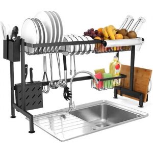 Mellifluous &Eacute;gouttoir &Agrave; Vaisselle Chrom&eacute; Effet Inox Double Niveau Avec Porte-Tasse Et &Eacute;gouttoir Pour Couverts - Neuf