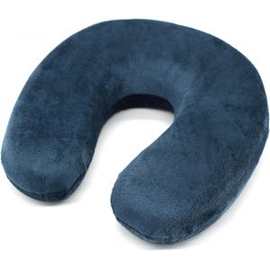 Oreiller de voyage U-Pillow, appui-tête d'avion, oreiller de voyage à mémoire de forme, pour avion, train, voiture, bureau (bleu marine) - Neuf