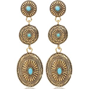 Meimie-Boucles D'oreilles Femme Western,Turquo Synthétique Ovale Boucles D'oreilles Concho Pendantes Vintage Bijoux Western Cadeaux Pour Costume Cowgirl - Neuf