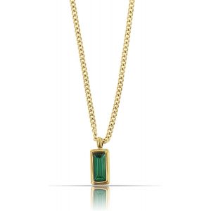 Kal-Collier En Acier Inoxydable Doré Pour Femme Avec Pierres Précieuses Vert Émeraude Cadeau D'anniversaire Pour Femme Étanche 40 + 5 Cm - Neuf
