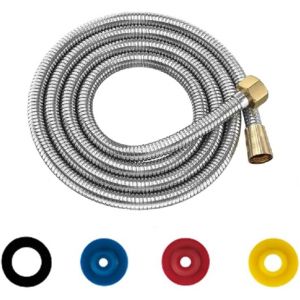 KGABERY-Flexible Douche Universel 3M/118In Flexible De Douche Argent Tuyau De Douche En Acier Inoxydable Raccord Fileté Universel G1/2" Flexible Douchette Avec 4 Limiteur De Débit D'Eau(Connecteur En Laiton) - Neuf