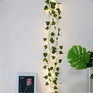 Kal-Ivy Guirlande Lumineuse De 2 M Avec 20 Led En Forme De Feuilles De Lierre Artificielles, Fonctionne À Piles, Étanche, À Suspendre, Pour Jardin, Fête De Mariage, Décoration Murale - Neuf