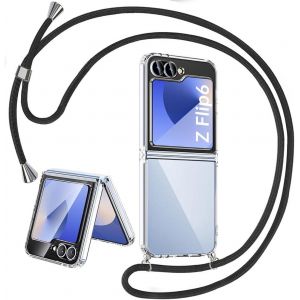 Store-Coque Pour Samsung Galaxy Z Flip 6 Avec Cordon De Collier,Coque Avec Cordon Transparent Tpu Housse,Collier Réglabletéléphone Portable Lanyard Case Samsung Galaxy Z Flip 6,Noir - Neuf