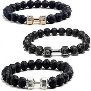 3pcs Traintough Bracelet Halt&egrave;re,Haute Qualit&eacute; Hommes Bracelet De Perles Volcanique Pierre De Lave Halt&egrave;re Bracelet Cadeaux Pour Hommes - Neuf