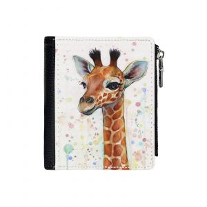 Portefeuille Aquarelle représentant un bébé girafe, art de la chambre d'enfant=28 Compact en Simili-Cuir Porte-Cartes Fermeture Éclair Homme Femme - Neuf
