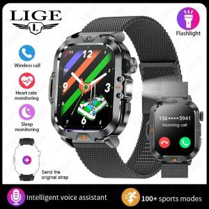Lige-Montre Intelligente Étanche Avec Éclairage Led, Écran 2.01 "", Moniteur De Santé, Sport De Plein Air, Appel Bluetooth, Android, Ios.Mesh Belt Black. - Neuf