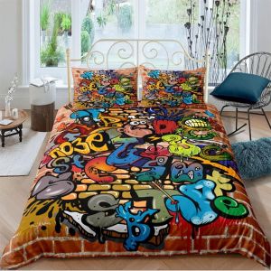Housse De Couette Imprim&iquest;&iquest;E En D Graffiti Style Hip-Hop Soft Respirant S&iquest;&iquest;Rie Microfibre Literie - Housse De Couette Et Taie D'oreiller Xcm (Hip-Ho - Neuf