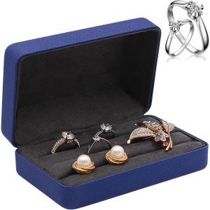 Boîte De Rangement Pour Bagues À Bijoux, Bleu Coffret Présentoir À Bijoux, Cuir Pu Boîte De Présentation De Bagues, Boîte Cadeau Pour Femmes Filles Plusieurs Bagues - Neuf