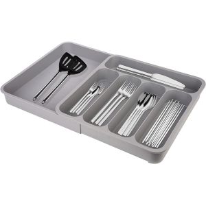 Range Couverts Pour Tiroir Avec 6 Compartiments(Gris), Organisateur De Tiroir Réglable Pour La Cuisine, Range Couverts Extensible Pour Contenir Des Cuillères, Fourchettes, Ustensiles De Cuisine - Neuf