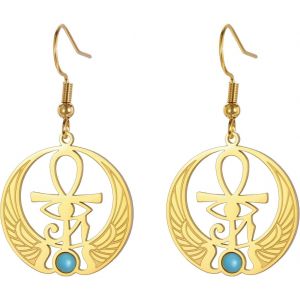 Kal-Boucles D`Oreilles Égyptiennes ?il D`Horus Ankh Scarabée Saphir Boucles Pendantes Amulette De Protection Égypte Antique Bijoux Pour Femme - Neuf