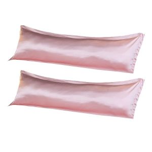 Lot De 2 Housses De Coussin Doubles Longues En Satin 48x150cm Avec Fermeture Portefeuille Pour Oreillers De Corps - Neuf