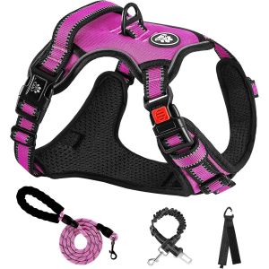 Colliers, Harnais Veste Et Laisses Anti Traction Pour Chiens Moyen, Couleur Rose Rouge Taille M Arnet Pour Chien Le Cou 33 43cm Poitrine 43 64cm, Harnais Chien Voiture, Accessoire Chien - Neuf