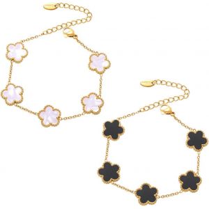 Eryi-Lot De 2 Bracelets Porte-Bonheur En Forme De Trèfle À Cinq Feuilles Bracelet Trefle 4 Feuilles Femme, Plaqué Or 18 Carats, Cadeau D'amitié Pour Fille - Neuf