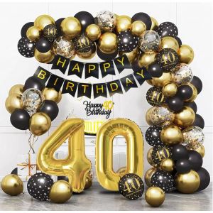 AYUHR-Decoration Anniversaire 30 Ans, Noir Or 30 Décorations Anniversaire de Fête, Arche Ballon 30. Anniversaire Kit, Guirlande Happy Birthday Confetti Ballons Deco pour Femme Homme - Neuf