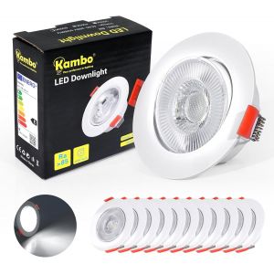 Spot Led Encastrable Orientable 6W - Encastr&eacute; Lampe Plafonnier Blanc Froid 6000K 610Lm Rond Plafond &Oslash;70-80Mm Pour Salon Chambre Cuisine Couloir Galerie Lot De 12 - Neuf